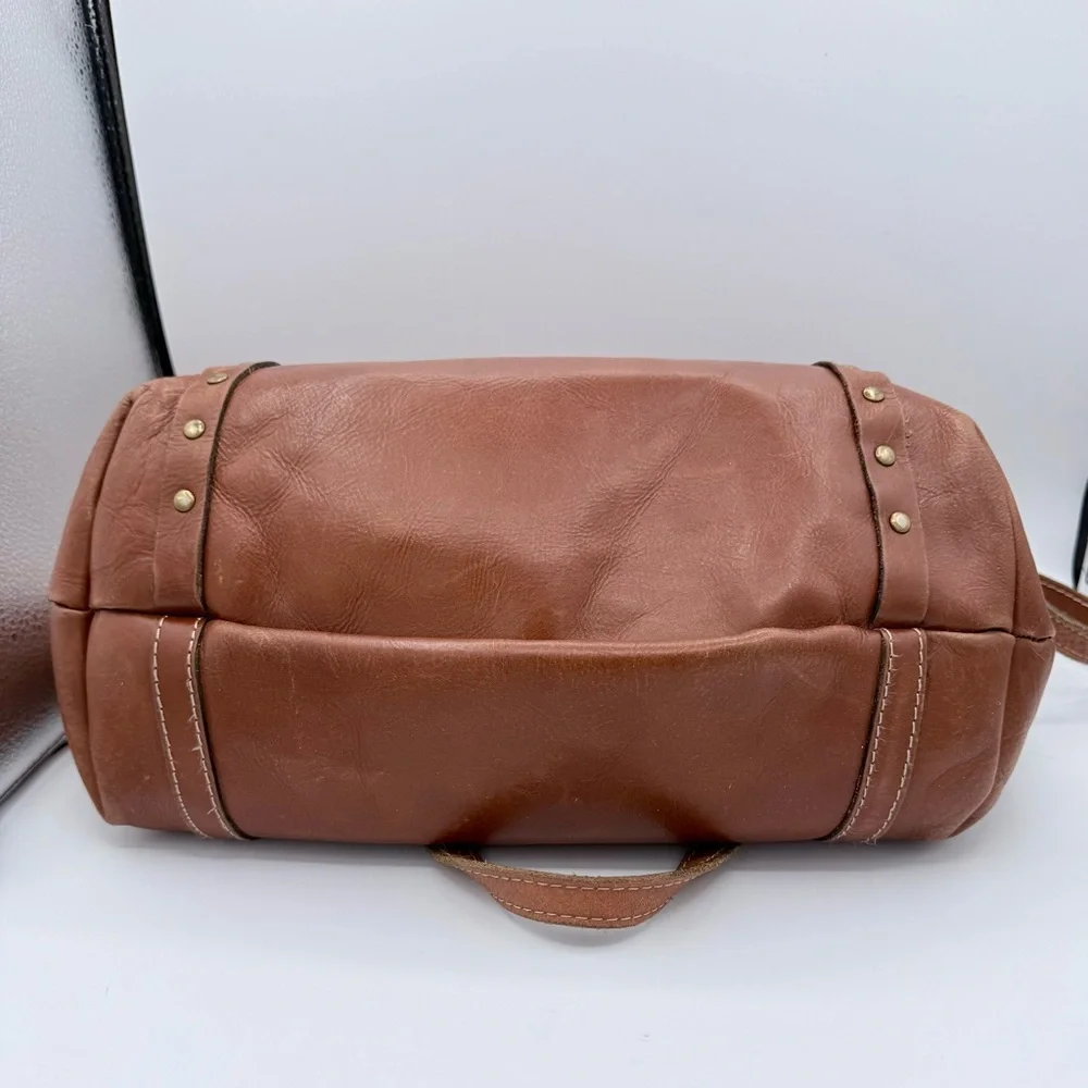 Patricia Nash Benvenuto Smooth Italian Leather Brown Tote Double Turlock Closure